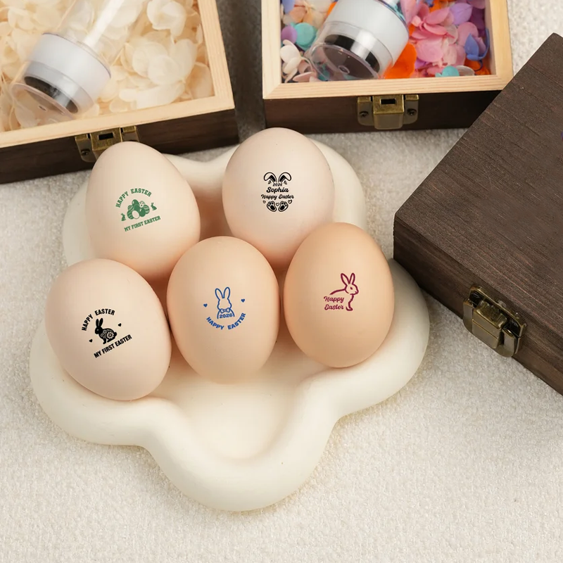 Personalized Multi-Pattern Easter Egg Stamp with Name and Wooden Box Birthday Easter Gift for Families Farmers Breeders