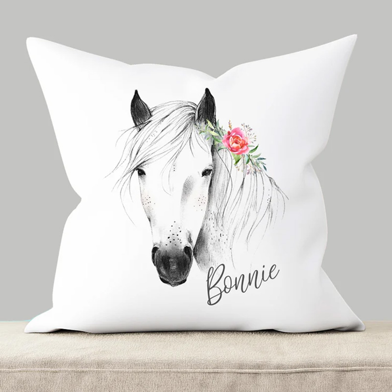 Personalized Floral Horse Cushion Throw Pillow Cover Plaid Horse Accent Pillow Farmhouse Decor for Riding Lovers Equestrian Lovers