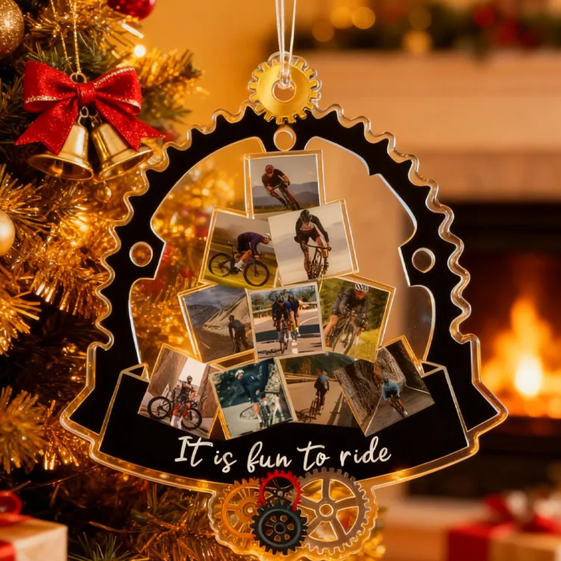 Personalized Custom Photo Gifts Christmas Ornament Christmas Decoration Cycling Ornament Holiday Xmas Gift for Racing Biker Riding Lovers
