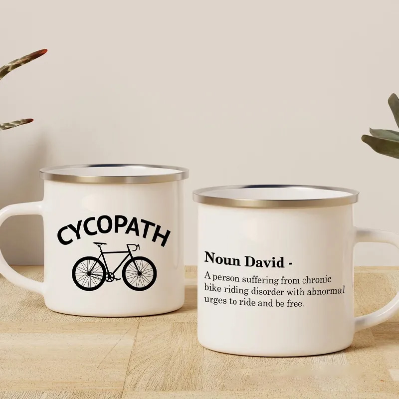 Personalized Cyclists Cycopath Enamel Coffee Mug Funny Cyclist Cup for Cycling Lovers