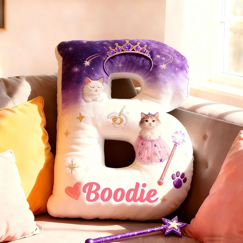 Personalized Cat Lover Princess Letter Pillow with Custom Name Pillow for Kid Graphic 3D Print
