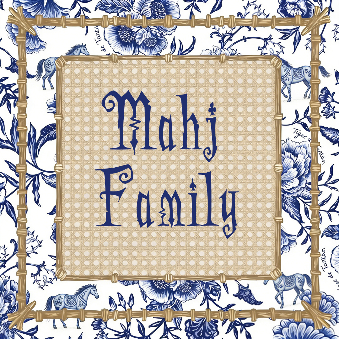 Personalized Mahjong Blue White Porcelain Horse Mahjong Mat Custom Text Gift Neoprene Game Surface Travel Portable Playing for Equestrian Lovers