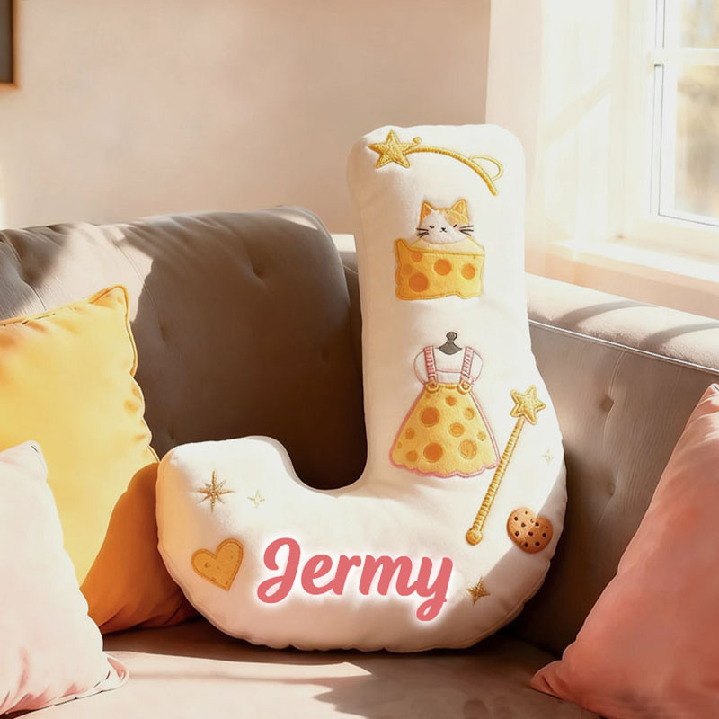 Personalized Cat Lover Cheese Letter Pillow with Custom Name Pillow for Kid Graphic 3D Print