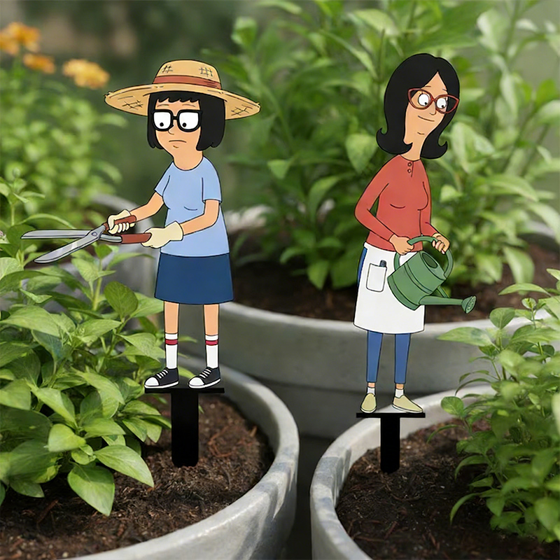 Metal Yard Stake Garden Decor Potted Plants Sign Outdoor Garden Decor Gardeners Gift Cartoon Character Planter Art Garden Sign