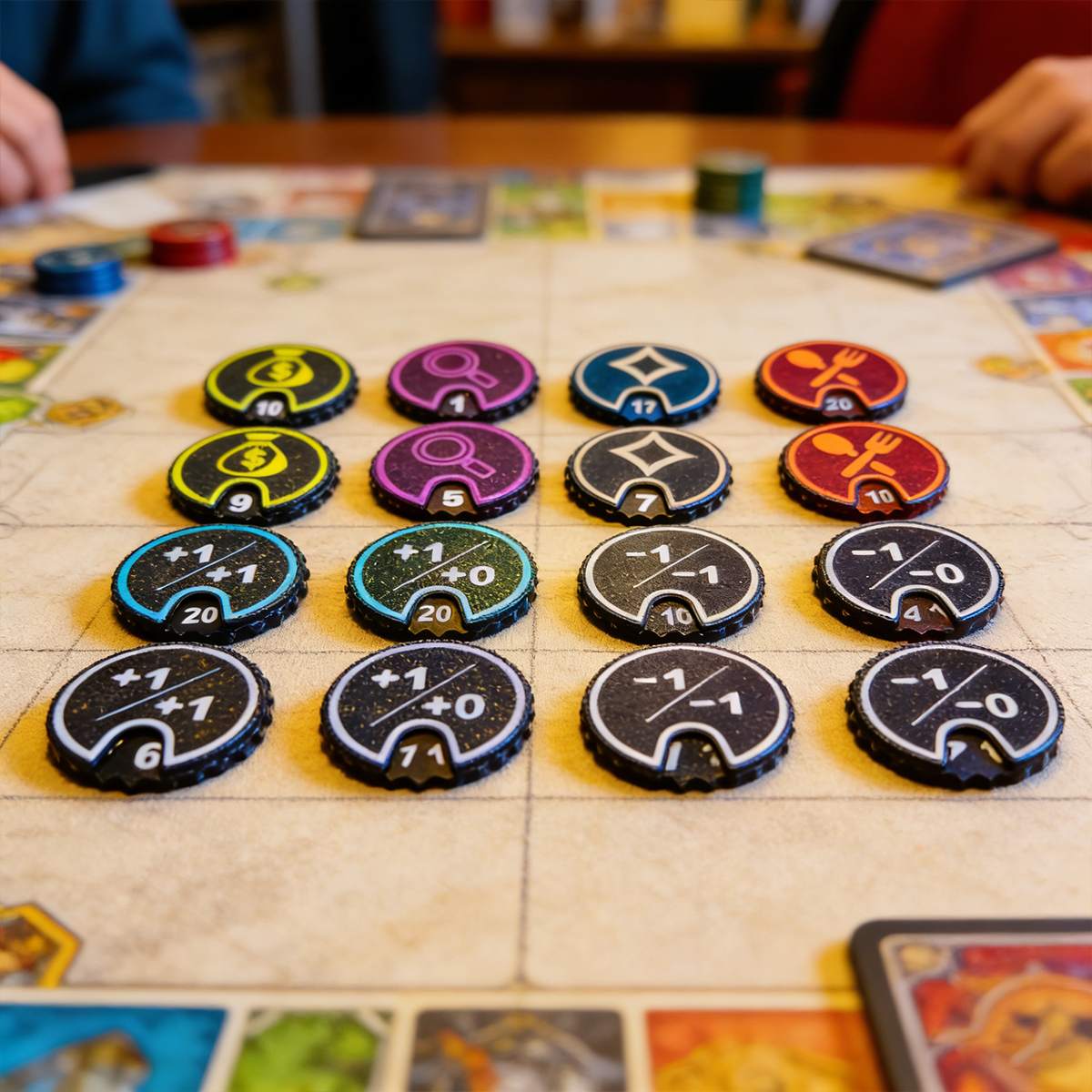 Arkham Horror LCG Premium Acrylic Token Set | Upgrade Tokens for Resources, Clues, Doom & Skill Modifiers | Tabletop Game Accessories