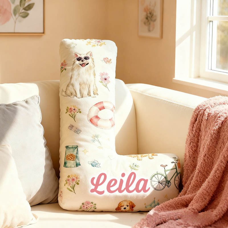 Personalized Dog Lover Swimming Ring Flower Letter Pillow with Custom Name Graphic 3D Print