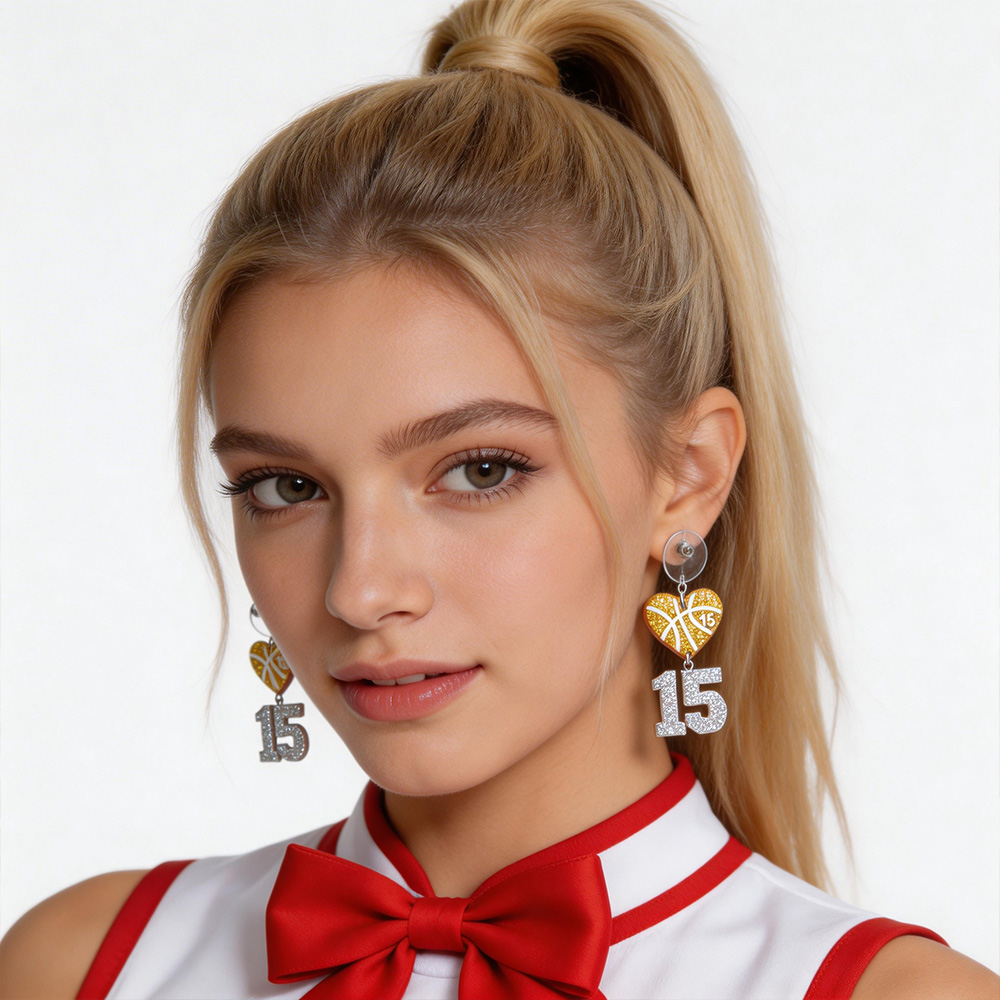 Personalized Acrylic Basketball Heart Hanging Numbers Earrings with Custom Name and Number