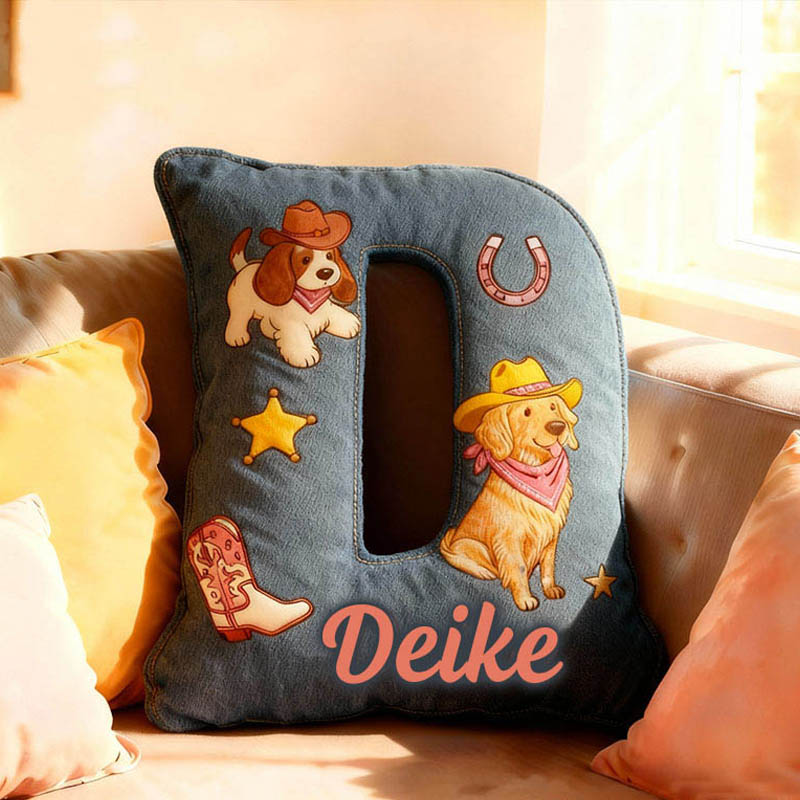 Personalized Dog Lover Cowboy Star Dog Letter Pillow with Custom Name Graphic 3D Print