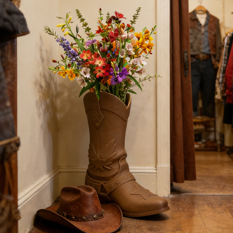 Personalized 3D Print Cowboy Boot Vase for Blooming Bouquets Planter Home Decoration Gift for Equestrian Riding Lovers