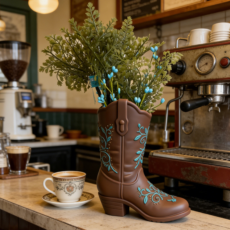 Personalized 3D Print Cowboy Boot Vase for Blooming Bouquets Planter Home Decoration Gift for Equestrian Riding Lovers