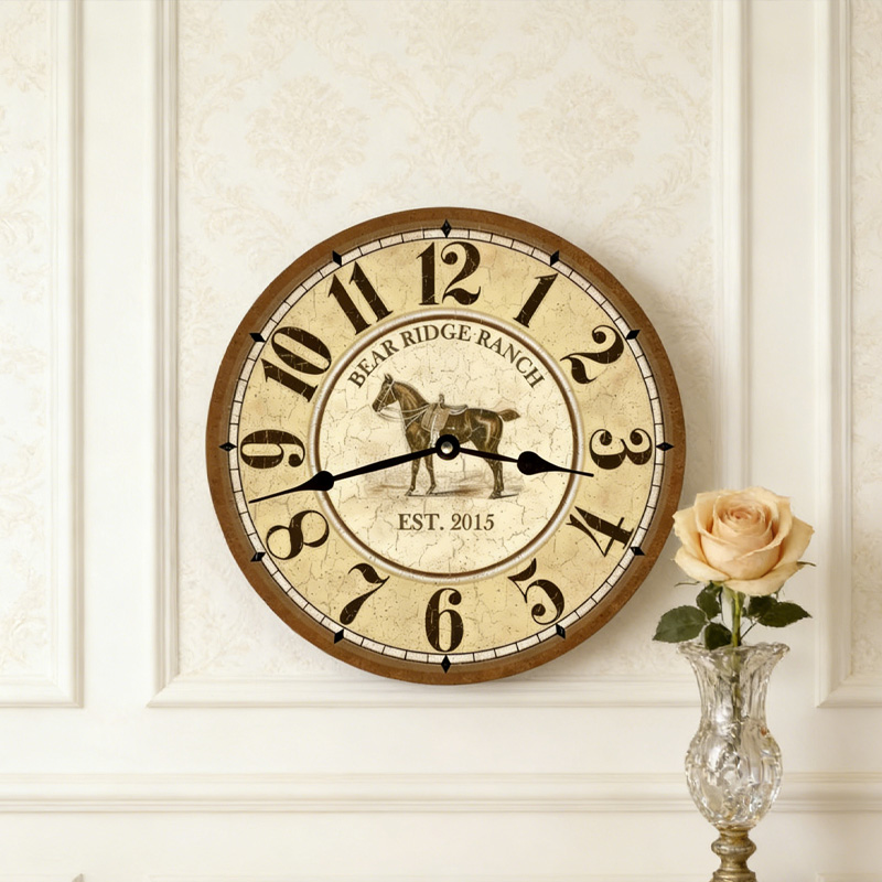 Personalized Silent Analog Horse Clock Horse Wall Clock for Equestrain Lovers