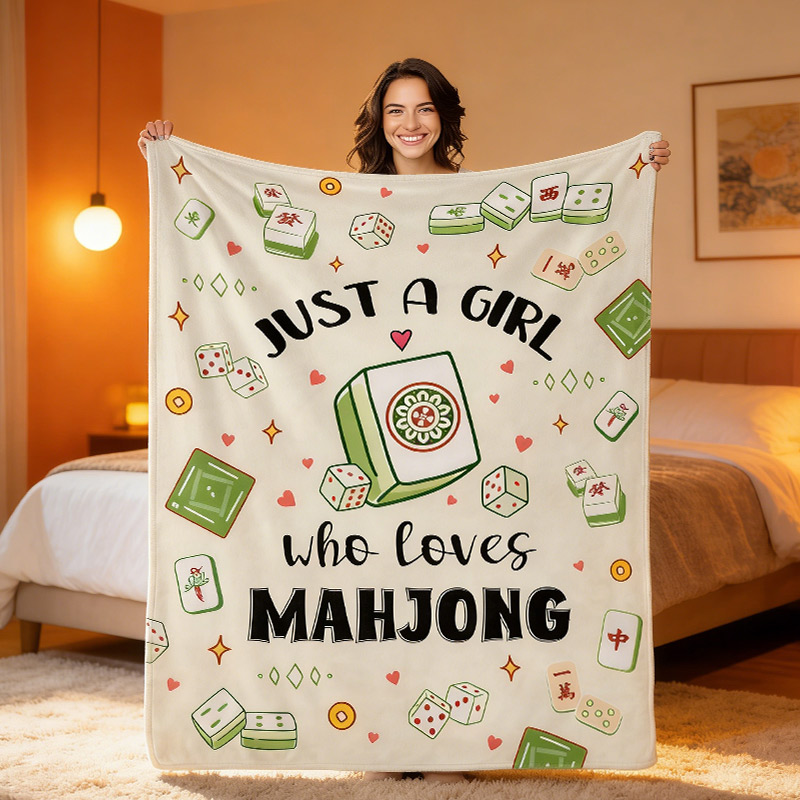 Just A Girl Who Loves Mahjong Blanket Flannel Plush Throw Blanket Mahjong Themed Gifts Ideas