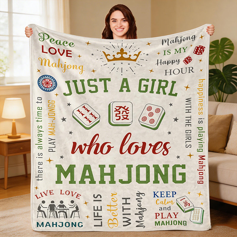 Just A Girl Who Loves Mahjong Blanket Mahjong Gifts for Women Mah Jong Lovers Throw Blanket