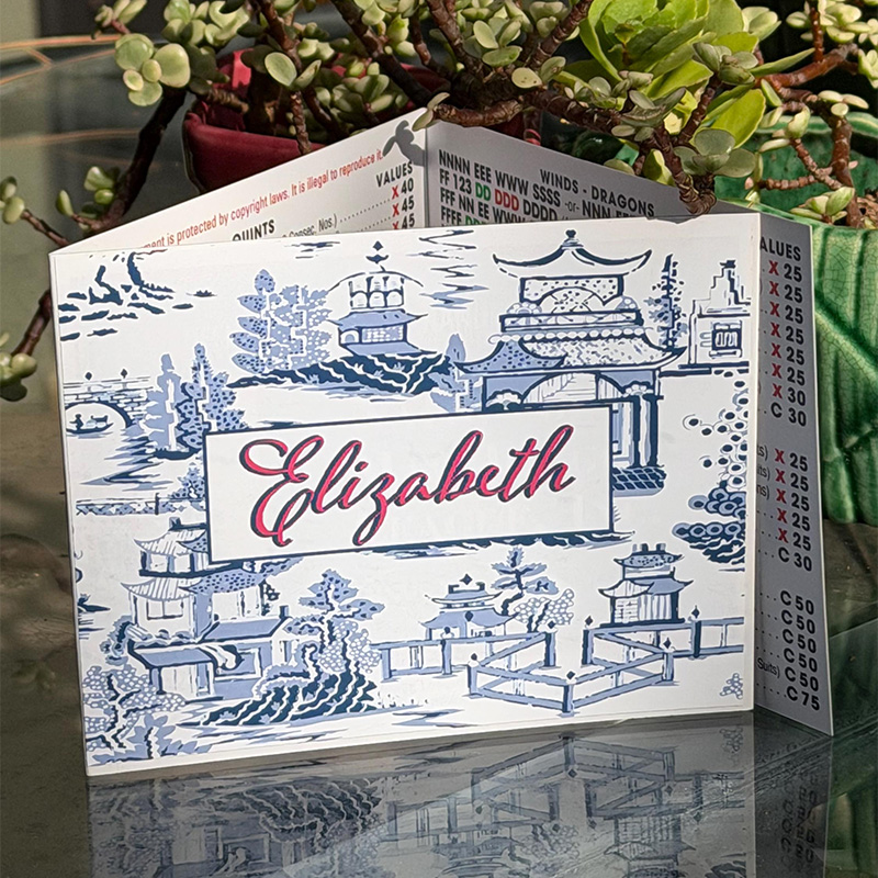Personalized Mahjong Card Stickers, Chinoiserie Pagodas, Waterproof