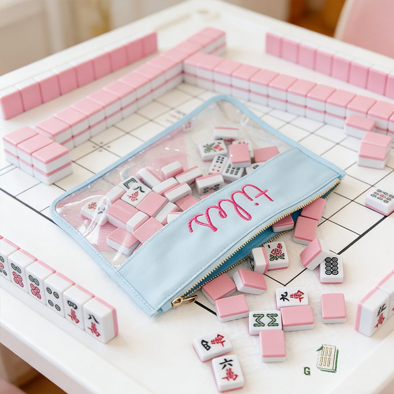 Personalized Embroidered Mahjong Nylon Clear Pouch Mahjong Tile Bag Mahjong Accessories Storage Bag Mahjong Bag Mahjong Lover Gifts