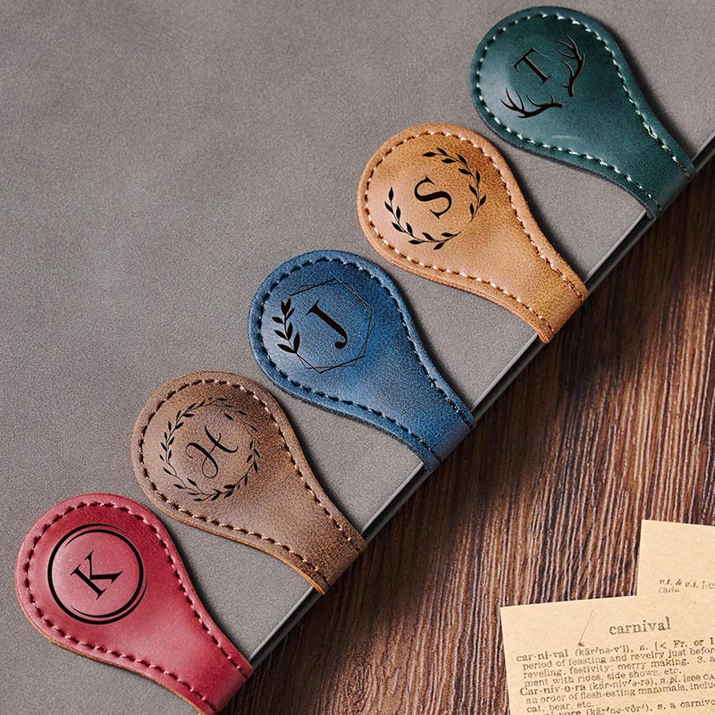 Personalized Engraved Magnetic Bookmark Custom Leather Magnet Book Clip Design with Name or Initials Unique Book Accessories for Book Lover