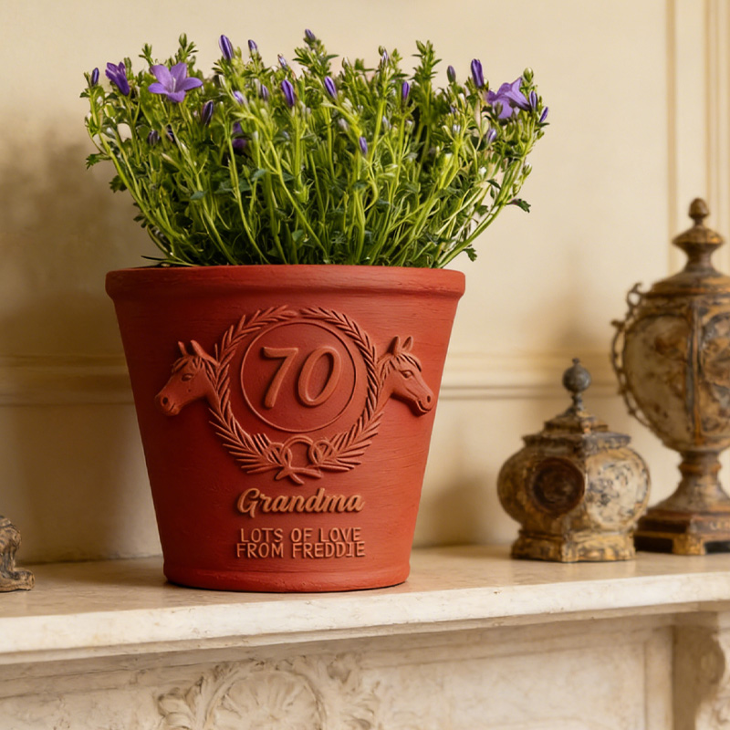 Personalized 70th Birthday Plant Pot 3D Print Sculpture Planter Gift for Equestrian Riding Lovers