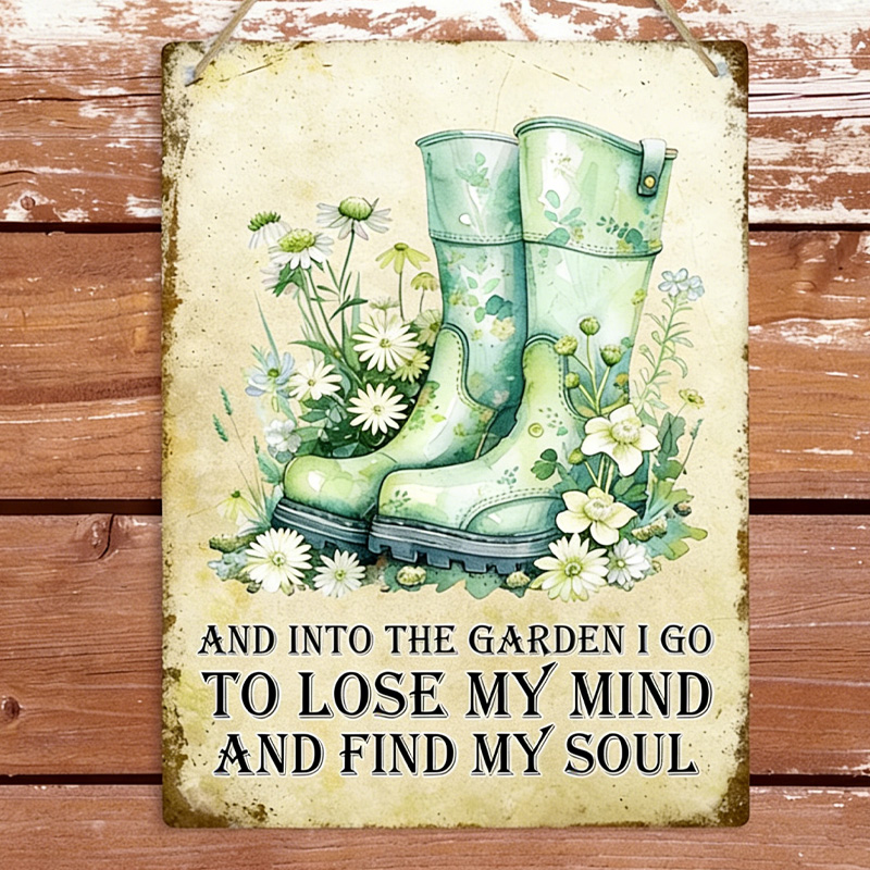 Personalized Western Cowgirl Into The Garden Metal Tin Sign Inspirational Gardening Wall Plaque Gardener Home Art Decor Shed Patio Sign Gift for Equestrian Riding Lovers