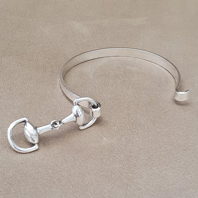 Personalized Inside Engraving Snaffle Bit Cuff Bracelet Silver Perfect Jewellery Gift for Equestrain Lovers