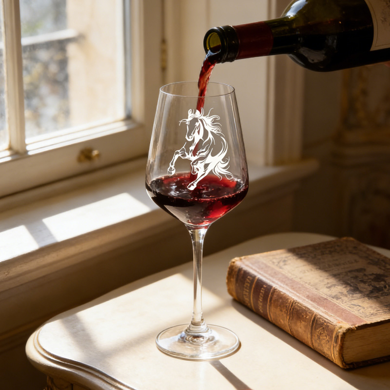 Personalized Horse Design Wine Glass Engraved Crystal Horse Lover Gift for Equestrain Lovers