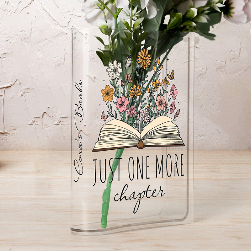 Personalized Acrylic Book Vase With Custom Name Gift for Book Lovers