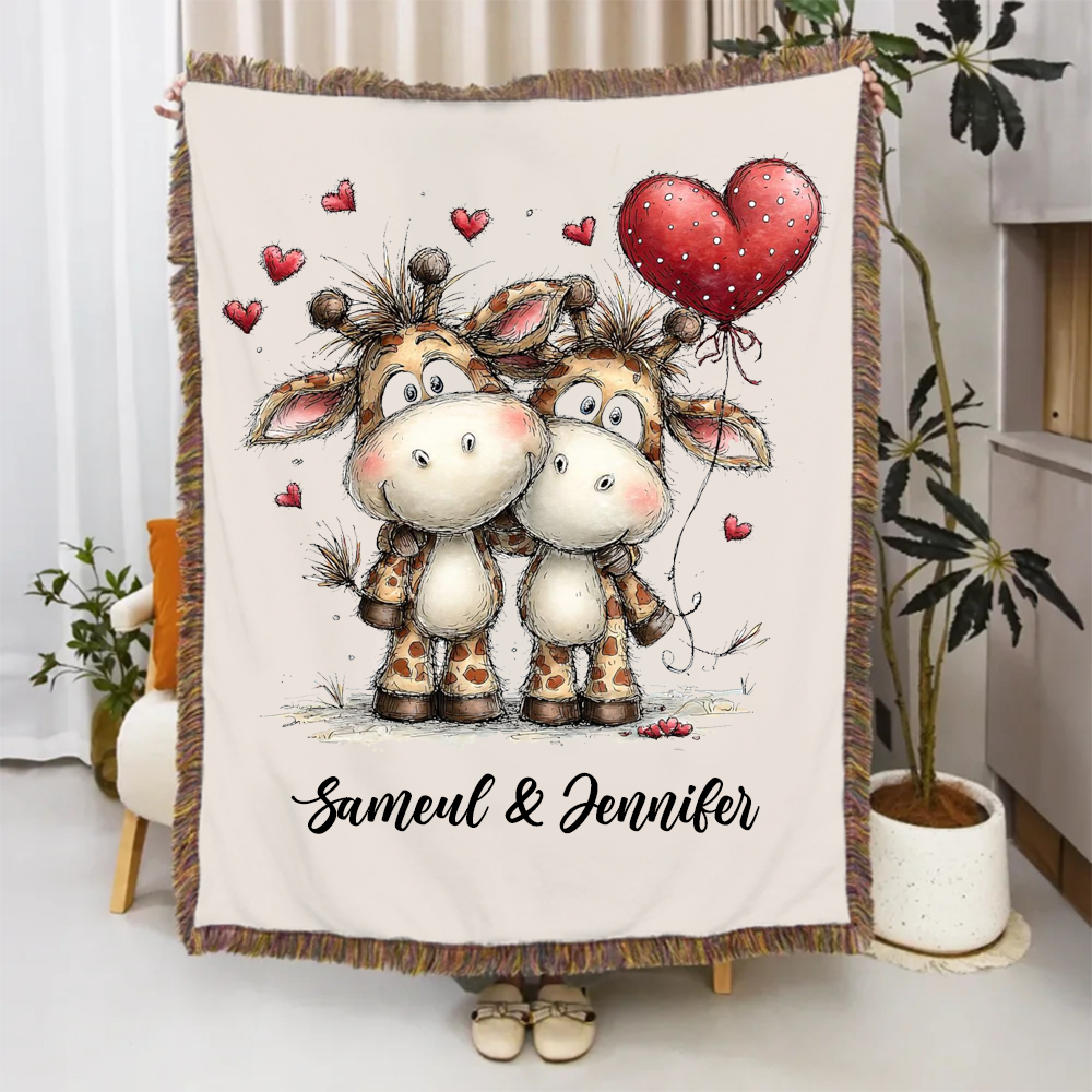 Personalized Couple Cartoon Blanket Penguin Rabbit Cat Hignland Cow Blanket For Newlywed Valentine's Gift For Couple
