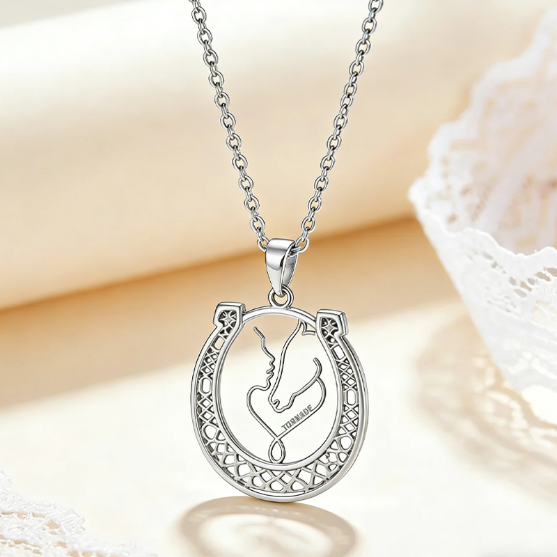 Personalized Couple Horse Rider Necklace Horseshoe Necklace Charm Jewellery Gift for Equestrain Lovers