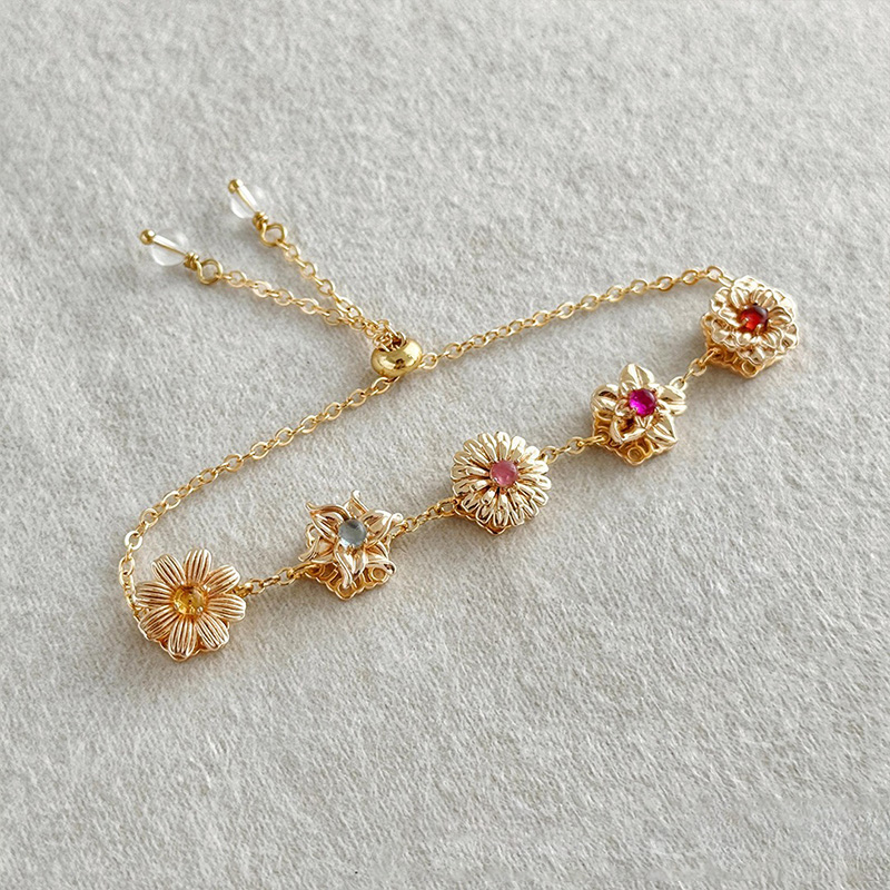 Personalized Birth Flower Bracelet With Real Birthstone, Fidget Spinner Birthflowers, Custom Mother's Day For Mom, Combined Birthflower