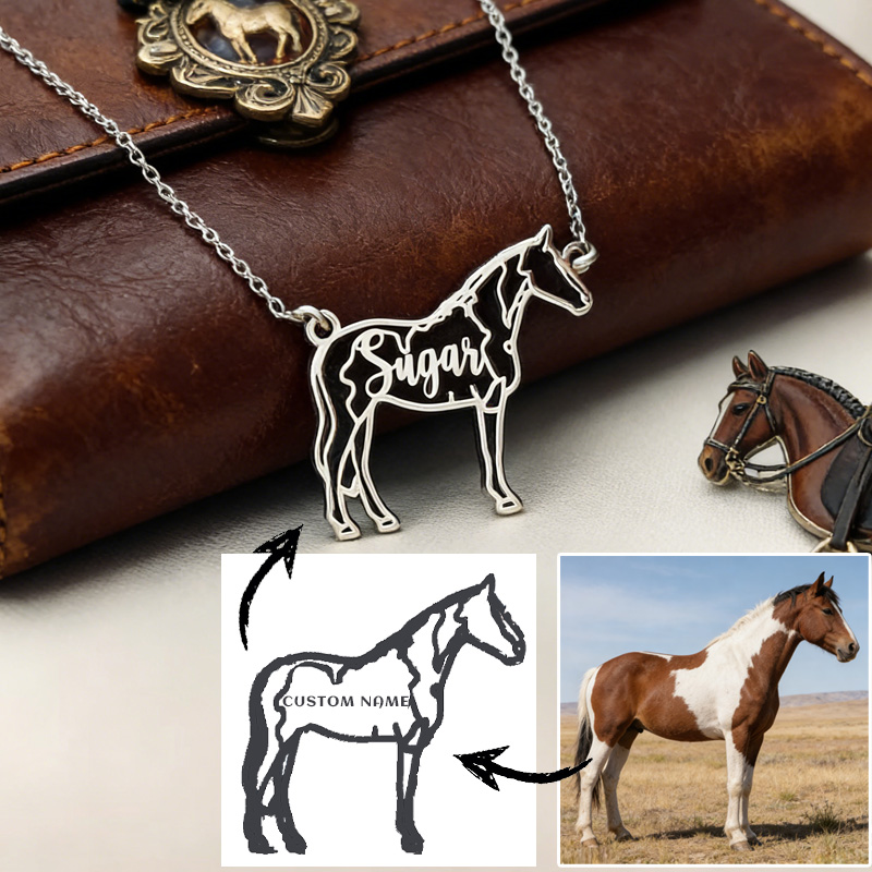 Personalized Horse Photo Outline Name Necklace Equine Necklace Elegant Silver Memorial Gift for Equestrain Lovers