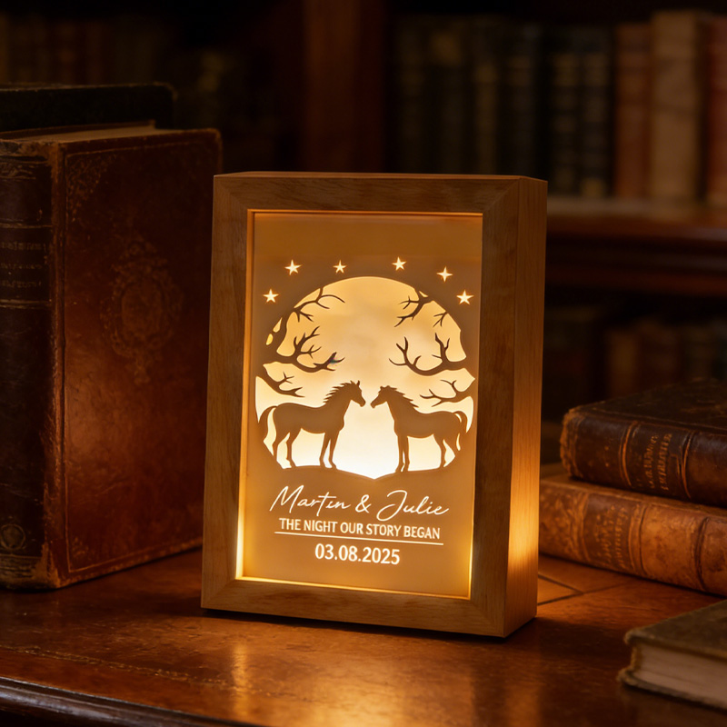Personalized Wood Light Box Horses Night Light Gift for Equestrain Lovers