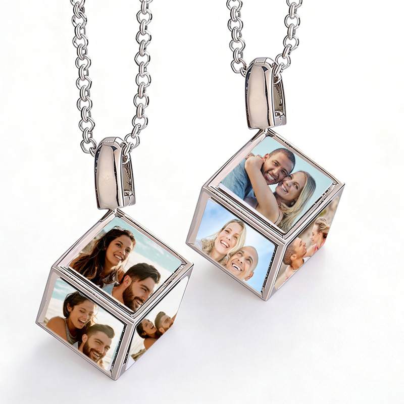 Personalized Photo Necklace Gift for Couple Custom Photo Necklace Four Sides Can be Personalized Necklace 