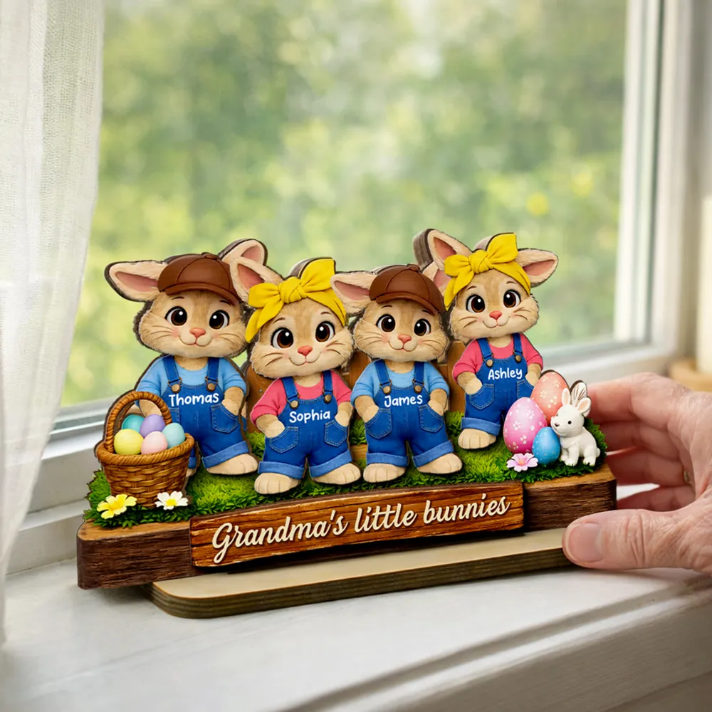 Personalized 2-Layer Plaque with Grandma's Little Bunnies, Easter Basket Scene, Unique Gift for Grandma