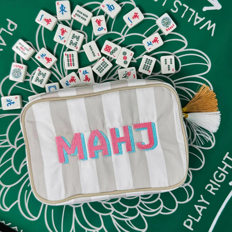 Personalized Embroidered Mahjong Tile Bag with Zipper and Wrist Strap Gift for Mahjong Lovers