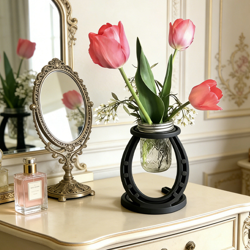 Personalized 3D Printed Forged Horseshoe Vase Holder Centerpiece Country Cowboy Rustic Western Weddings Gift for Equestrain Lovers