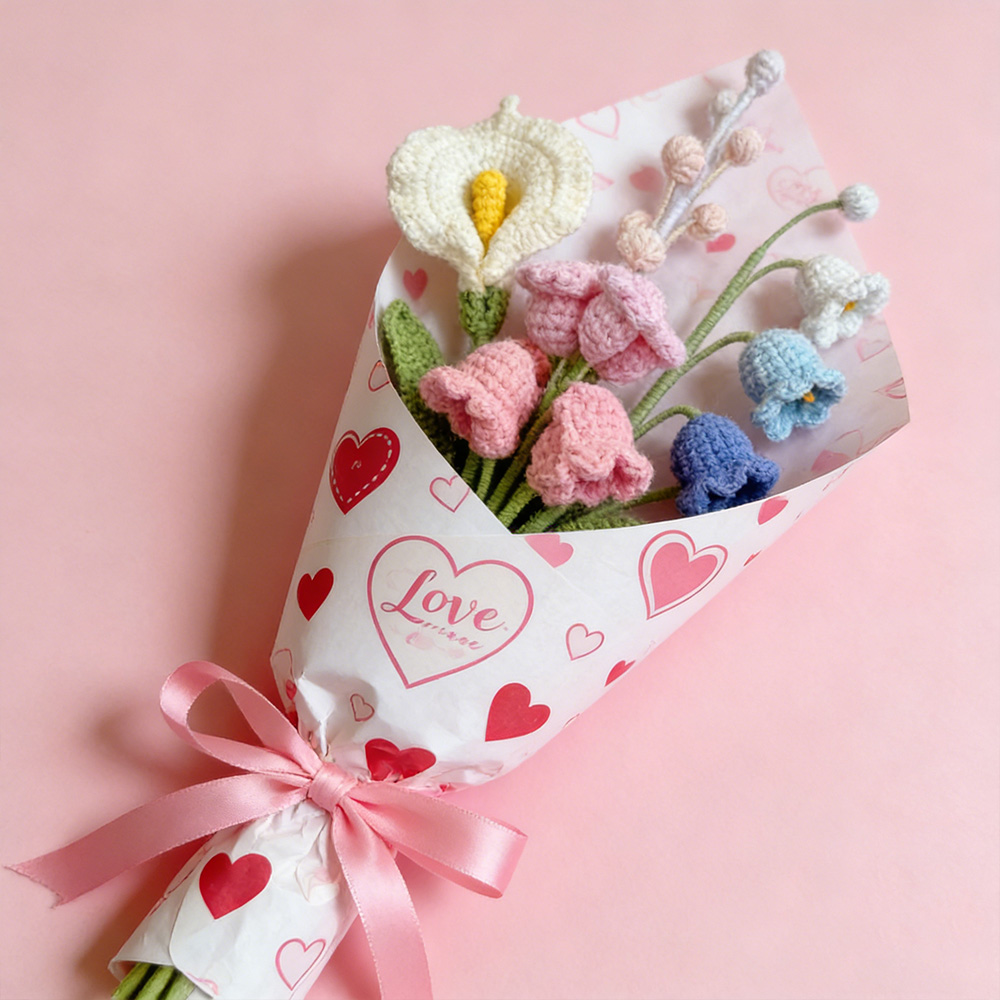 Personalized Crochet Flowers Bouquet Pink Purple Blue Gift for Wife Girlfriend Gift for Her Valentine's Day Birthday Gifts for Bestie