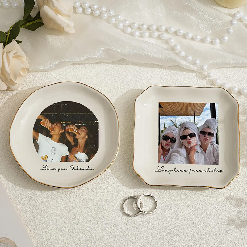 Personalised Photo Trinket Dish With Custom Jewelry Ring Dish, Wedding Gift, Bridesmaid Proposal, Trinket Tray for Best Friend, Bestie