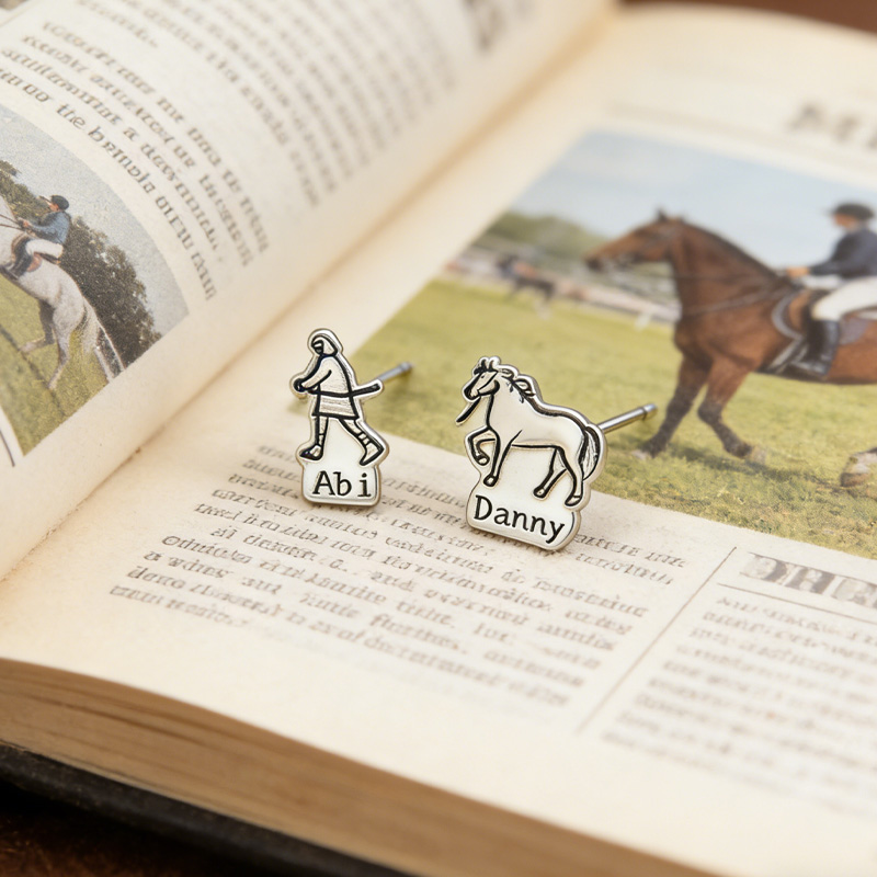 Personalized Filled Horse Stud Earrings Coastal Cowgirl Jewelry Gift for Equestrain Lovers
