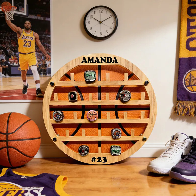 Personalized Basketball Style Ring Holder Custom Name Number Perfect Gift for Basketball Player