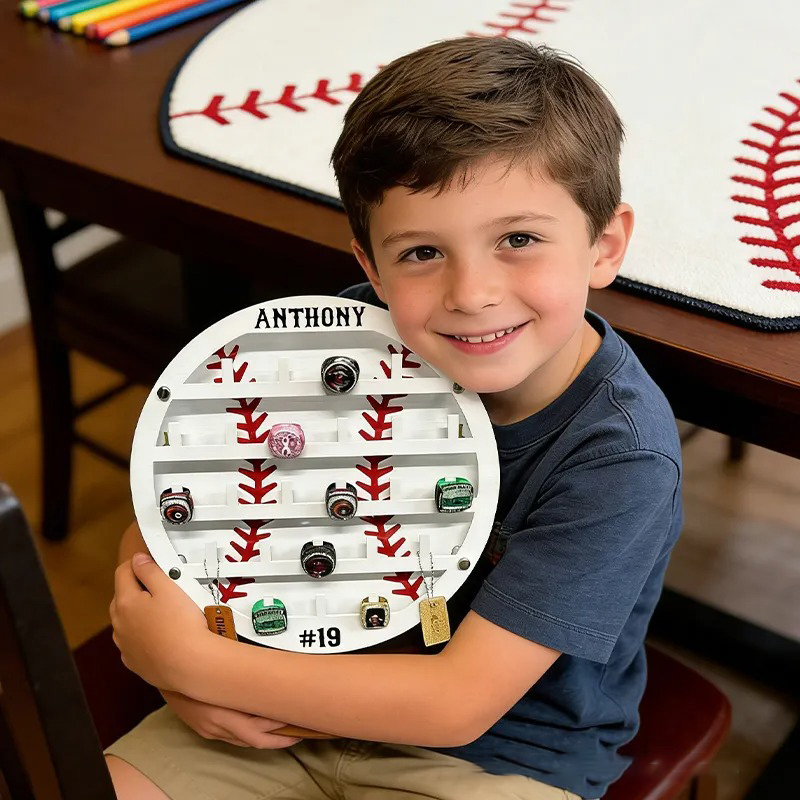 Personalized Baseball Style Ring Holder Custom Name Number Perfect Gift for Baseball Player