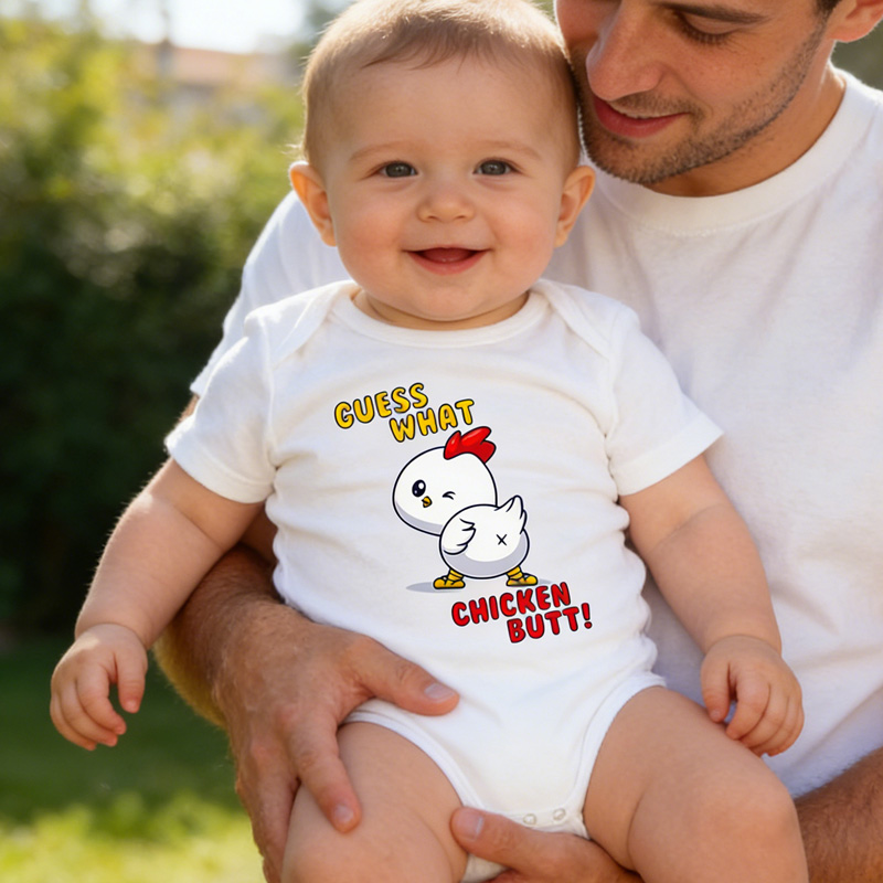 Funny Guess What Chicken Butt Print Cute Gift for Infant Toddler Easter Outfit Baby Bodysuit Gifr for New Baby