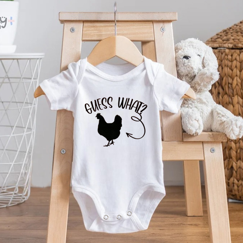 Funny Guess What Chicken Print Cute Gift for Infant Toddler Easter Outfit Personalized Baby Bodysuit Gift for New Baby