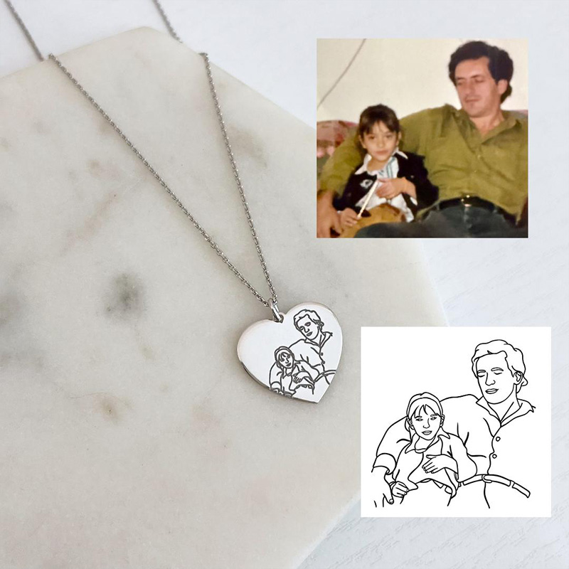 Personalized Engraved Famliy Face Photo Heart Design Portrait Necklace With Custom Photo for Memorial Gift, Mother's Day Jewelry