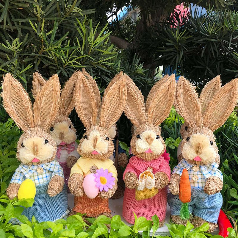 Decorative Straw Rabbits 35cm | Easter Bunny Figurines | Cute Easter Table Decorations