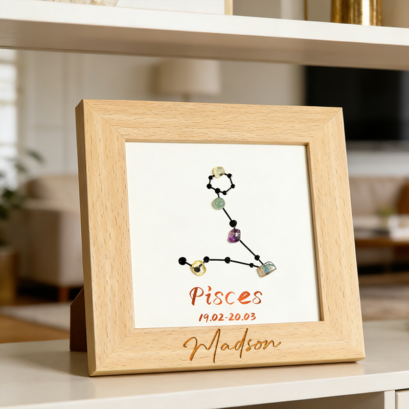 Personalized Engraved Name and Zodiac Sign Wood Frames Home Decoration