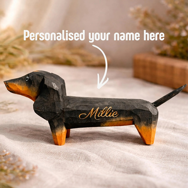 Hand-Carved Wooden Dachshund Figurine, Long Dog Sculpture,Sausage Dog Decor Minimalist Animal lovers gift
