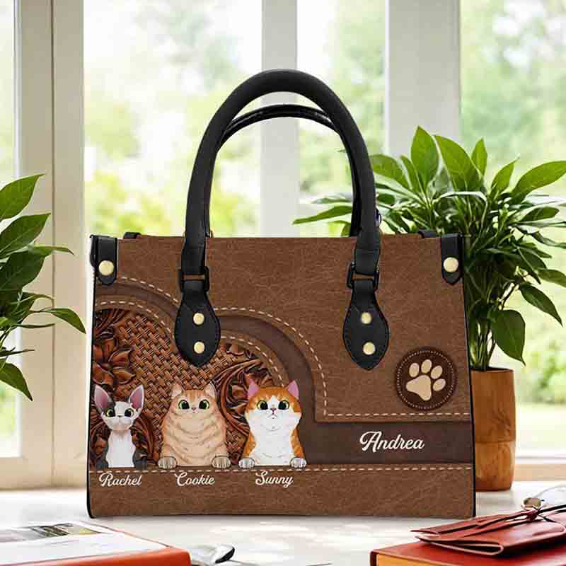 Personalized Cat Lover Floral Embossing and Paw Print Accent Tote Bag