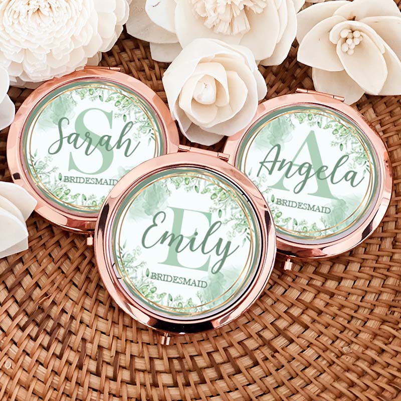 Personalized Bridesmaid Floral Wreath Mirror Custom Bride Name Compact Mirror Bachelorette Party Mirror Bridal Shower Gift for Her