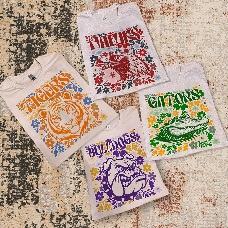 Personalized Sport Mascot Shirt Floral School Spirit Tee for Game Day