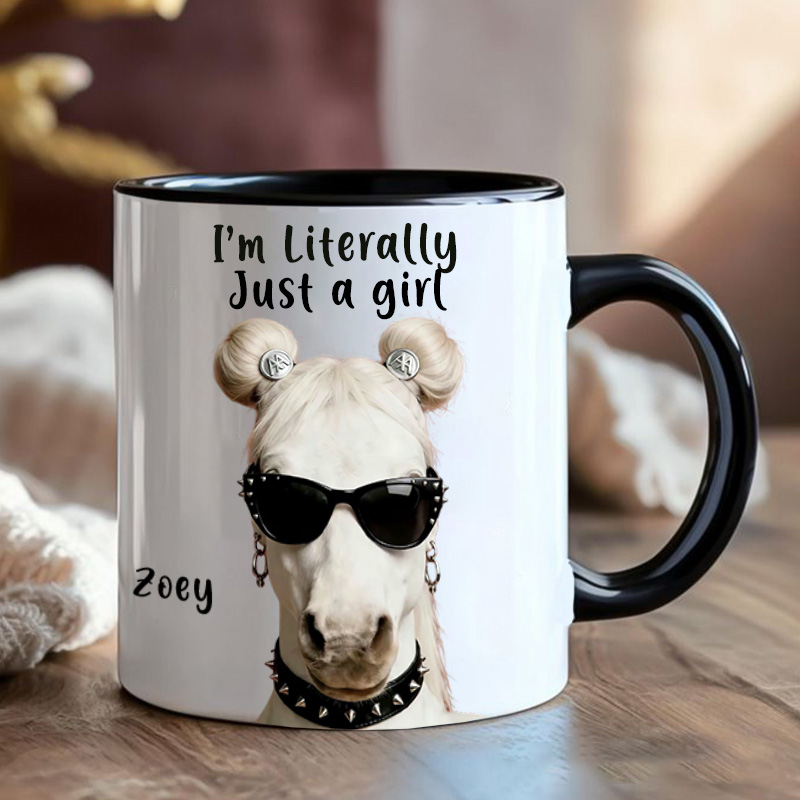 Personalized Literally Just a Girl Funny Horse Mug Ceramic Cup Gift for Horse Riding Equestrian Lovers