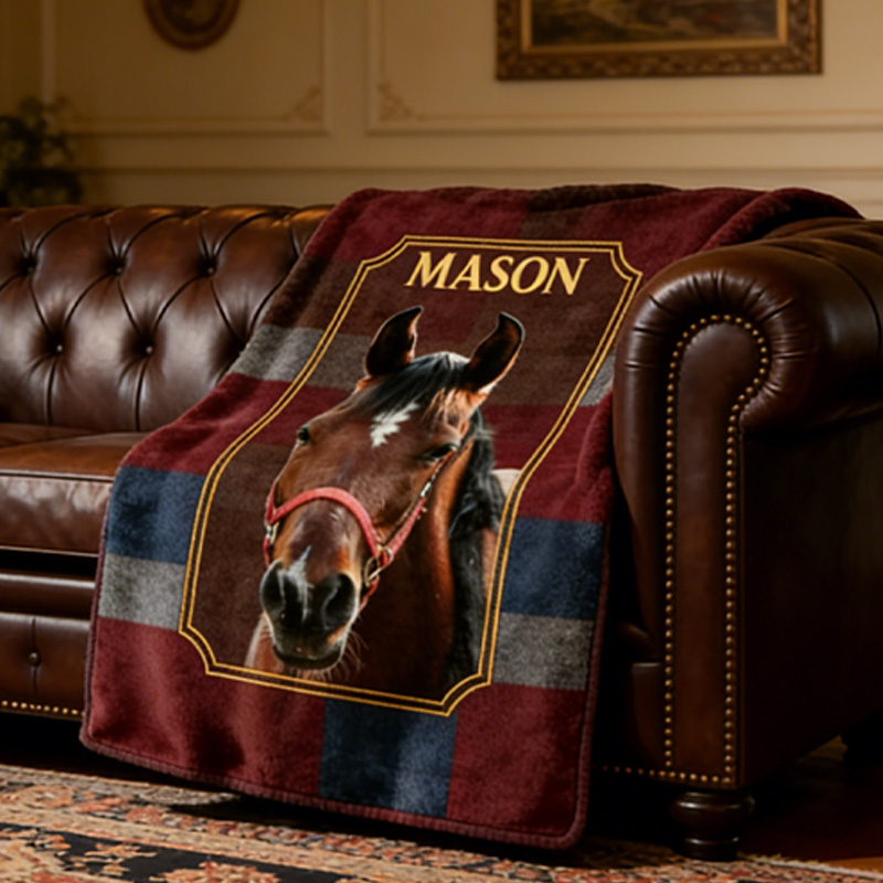 Personalized England Horse Photo Custom Throw Blanket Gift for Riding Lovers Equestrian Lovers